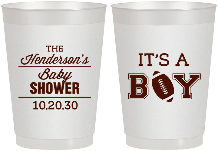 Personalized Baby Shower 10 oz Frosted Cups - Football | 90142