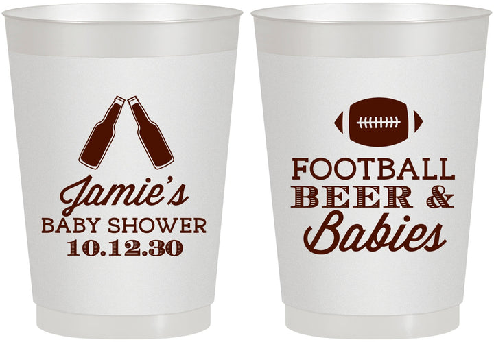 Personalized Baby Shower 10 oz Frosted Cups - Football Beer Babies | 90147