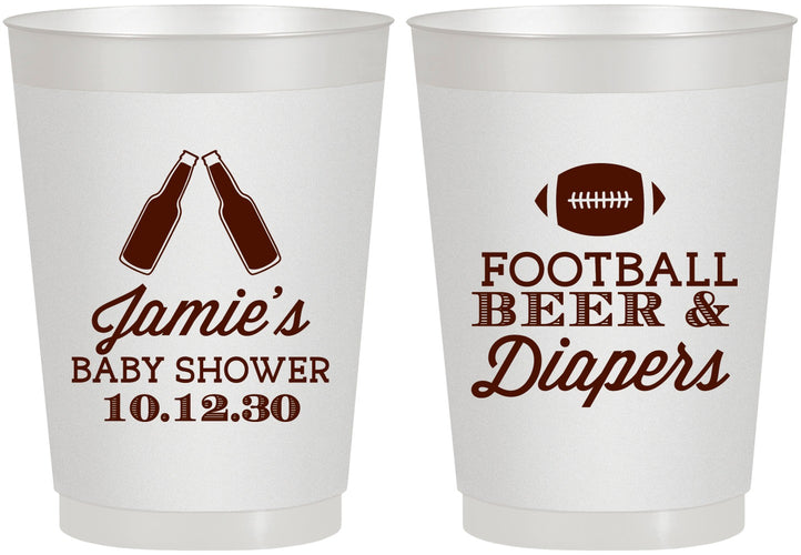 Personalized Baby Shower 10 oz Frosted Cups - Football Beer Diapers | 90148