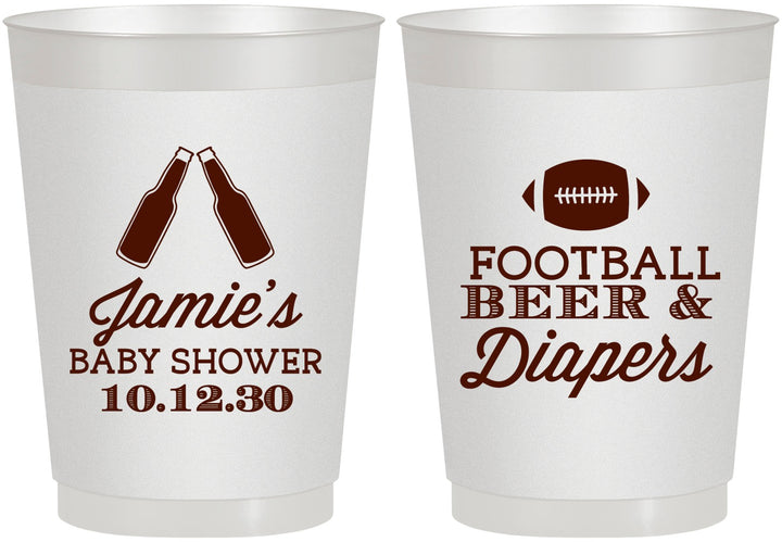 Personalized Baby Shower 10 oz Frosted Cups - Football Beer Diapers | 90148