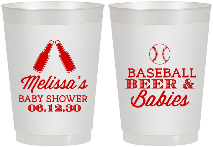 Personalized Baby Shower 10 oz Frosted Cups - Baseball Beer Diapers | 90149