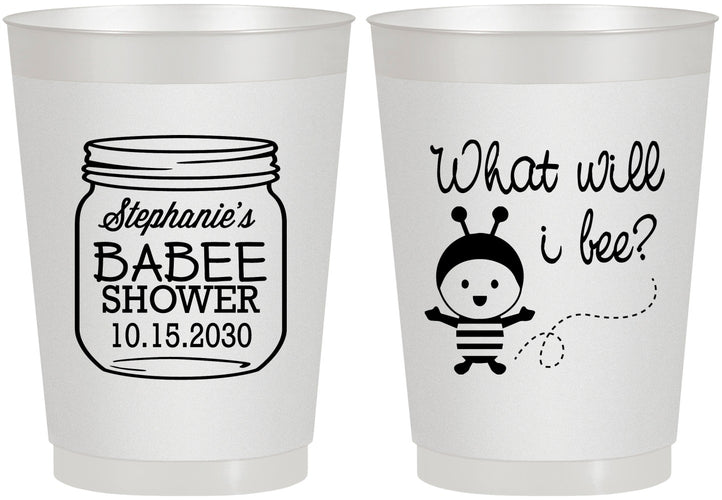 Personalized Baby Shower 10 oz Frosted Cups - What Will I Bee | 90156
