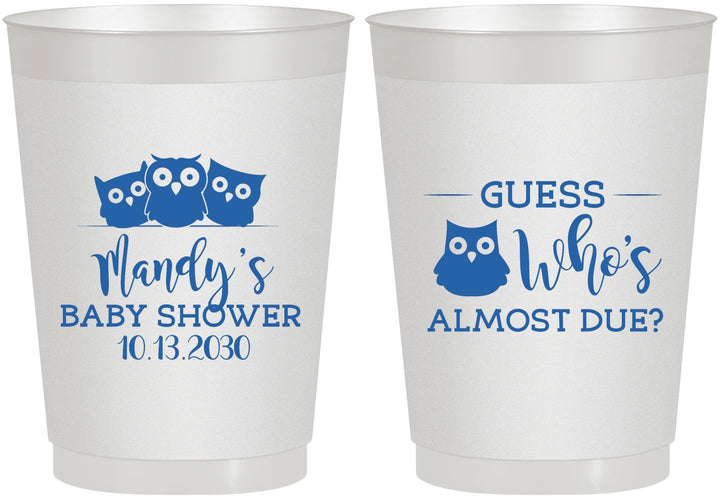Personalized Baby Shower 10 oz Frosted Cups - Owl Whos Almost Due | 90170