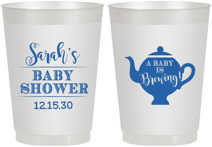 Personalized Baby Shower 10 oz Frosted Cups - Baby Is Brewing | 90172