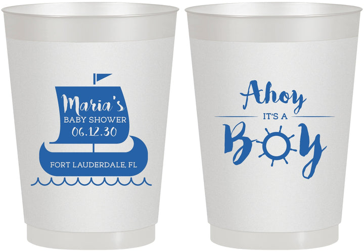 Personalized Baby Shower 10 oz Frosted Cups - Ahoy It’s A Boy | 90177