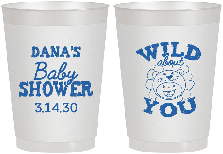 Personalized Baby Shower 10 oz Frosted Cups - Lion Wild About You | 90186