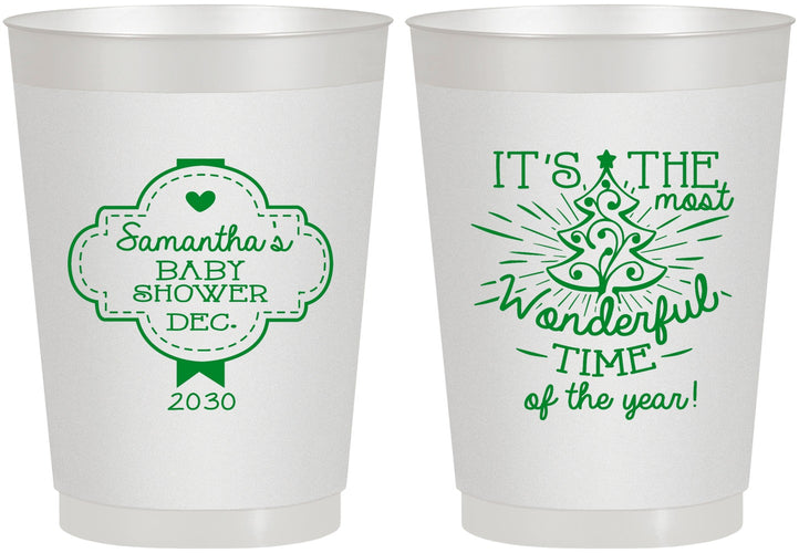 Personalized Baby Shower 10 oz Frosted Cups - Christmas | 90190