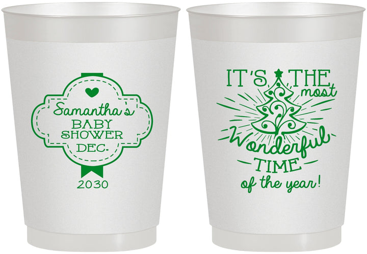 Personalized Baby Shower 10 oz Frosted Cups - Christmas | 90190