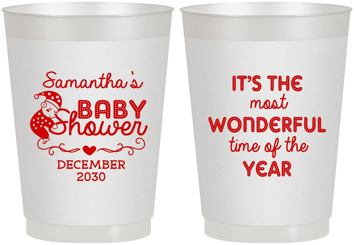 Personalized Baby Shower 10 oz Frosted Cups - Christmas | 90191