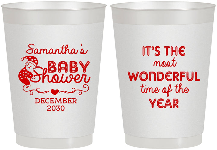 Personalized Baby Shower 10 oz Frosted Cups - Christmas | 90191