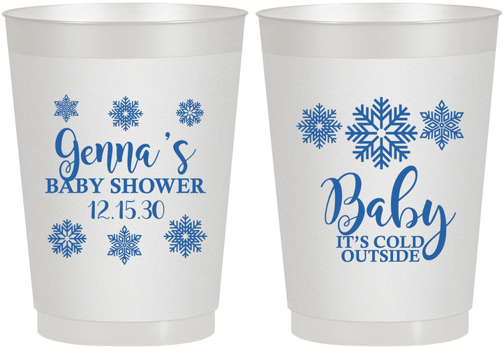 Personalized Baby Shower 10 oz Frosted Cups - Christmas Snowflakes | 90192
