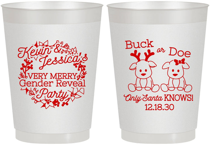 Personalized Baby Shower 10 oz Frosted Cups - Christmas Gender Reveal | 90193