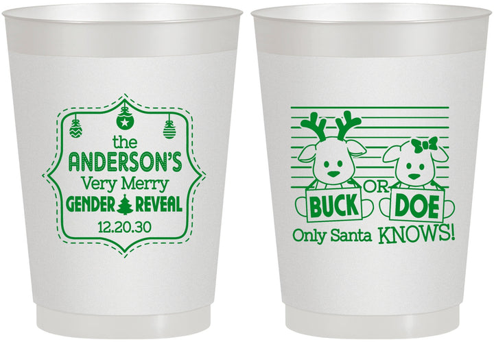 Personalized Baby Shower 10 oz Frosted Cups - Christmas Gender Reveal | 90194