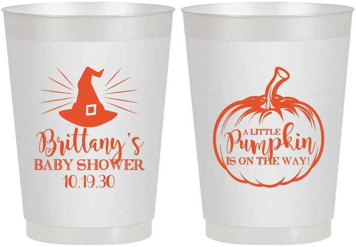 Personalized Baby Shower 10 oz Frosted Cups - Little Pumpkin Halloween | 90196