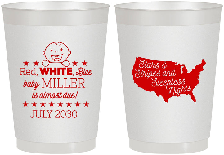 Personalized Baby Shower 10 oz Frosted Cups - Red White Blue | 90197