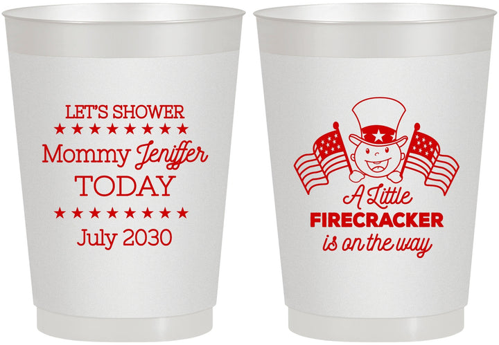 Personalized Baby Shower 10 oz Frosted Cups - Little Firecracker | 90198
