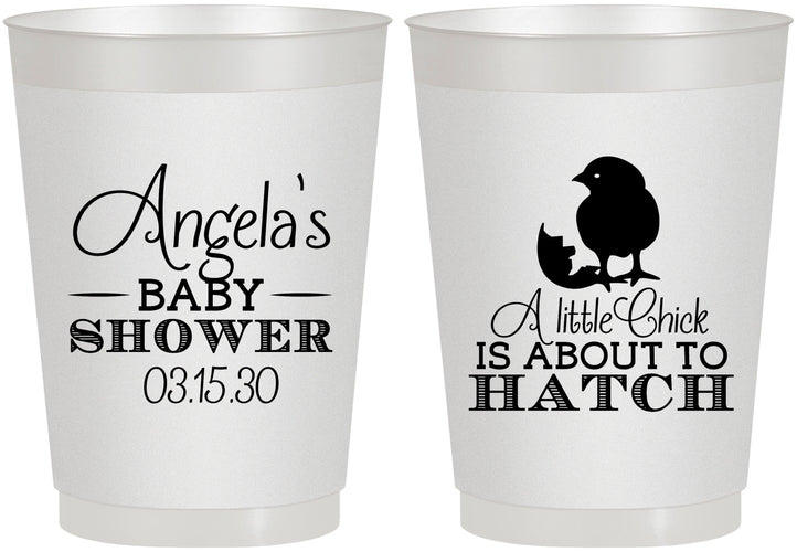 Personalized Baby Shower 10 oz Frosted Cups - Chick About To Hatch | 90199