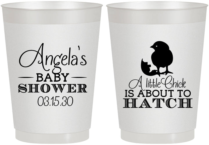 Personalized Baby Shower 10 oz Frosted Cups - Chick About To Hatch | 90199