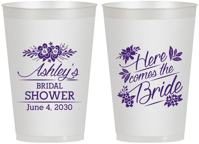 Personalized Bridal Shower 12 oz Frosted Cups - Here Comes The Bride | 100000
