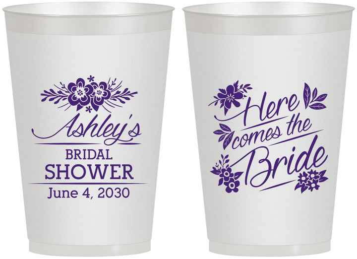 Personalized Bridal Shower 12 oz Frosted Cups - Here Comes The Bride | 100000