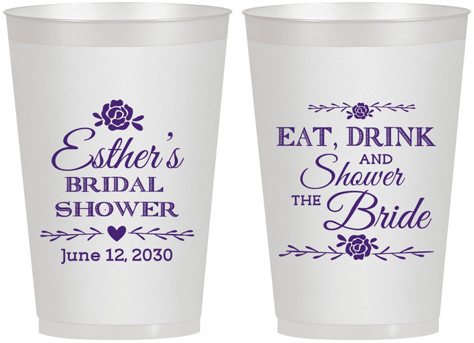Personalized Bridal Shower 12 oz Frosted Cups - Eat Drink Shower Bride | 100002