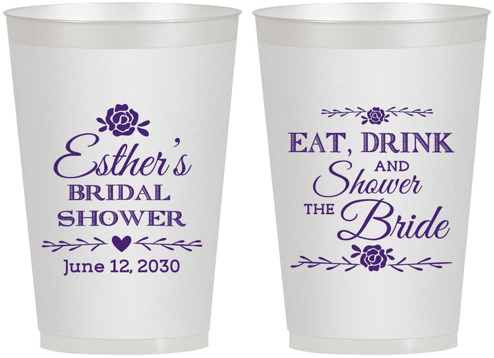 Personalized Bridal Shower 12 oz Frosted Cups - Eat Drink Shower Bride | 100002