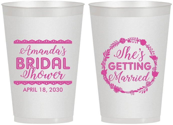 Personalized Bridal Shower 12 oz Frosted Cups - She's Getting Married | 100003