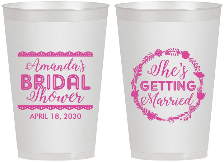 Personalized Bridal Shower 12 oz Frosted Cups - She's Getting Married | 100003