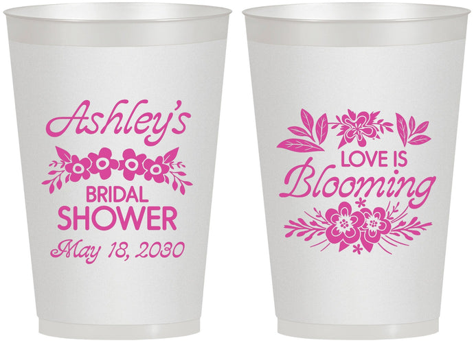 Personalized Bridal Shower 12 oz Frosted Cups - Love Is Blooming | 100007