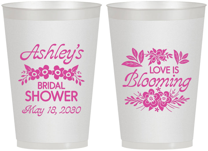 Personalized Bridal Shower 12 oz Frosted Cups - Love Is Blooming | 100007