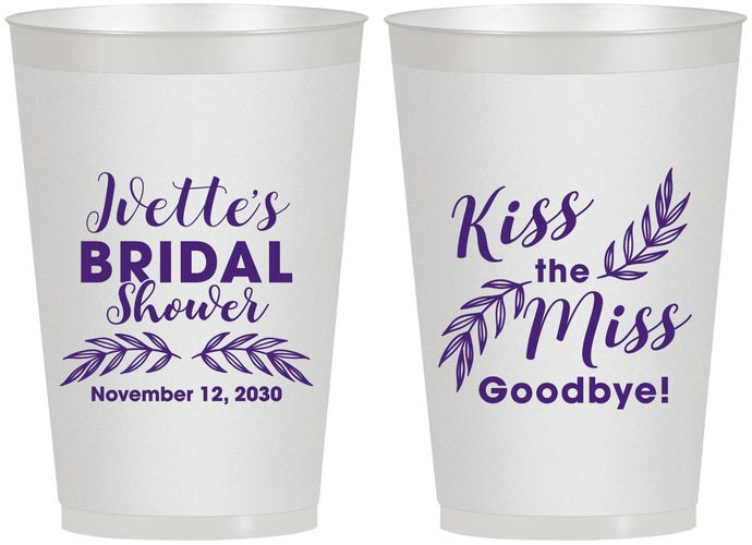 Personalized Bridal Shower 12 oz Frosted Cups - Kiss The Miss Goodbye | 100010