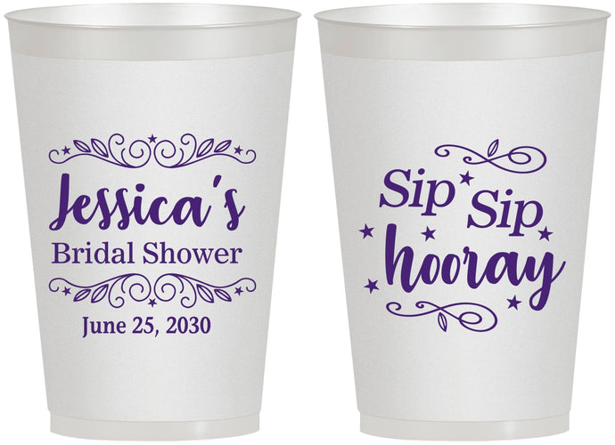 Personalized Bridal Shower 12 oz Frosted Cups - Sip Sip Hooray | 100016