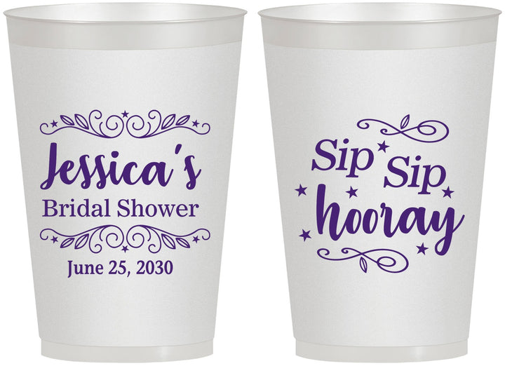 Personalized Bridal Shower 12 oz Frosted Cups - Sip Sip Hooray | 100016