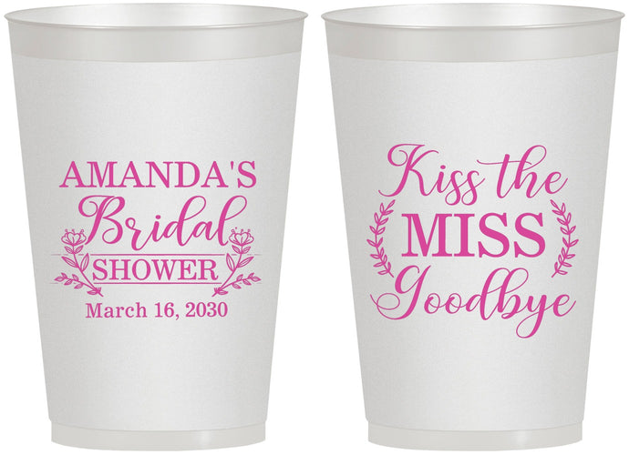 Personalized Bridal Shower 12 oz Frosted Cups - Kiss The Miss Goodbye | 100017