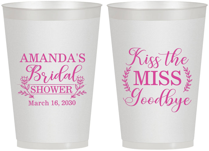 Personalized Bridal Shower 12 oz Frosted Cups - Kiss The Miss Goodbye | 100017