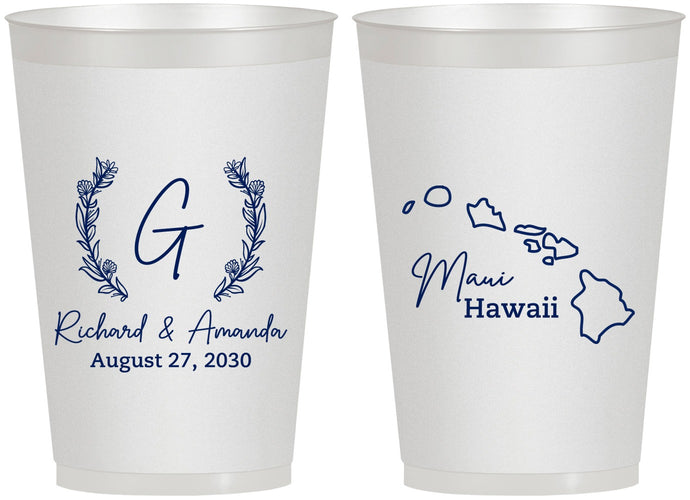 Personalized Wedding 12 oz Frosted Cups - Hawaii | 110