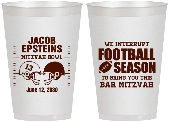 Personalized Bar Mitzvah 12 oz Frosted Cups - 13th Birthday Football | 110003