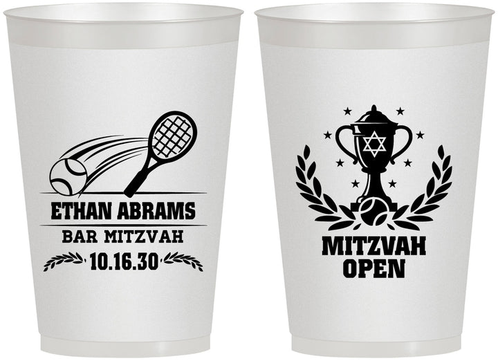 Personalized Bar Mitzvah 12 oz Frosted Cups - 13th Birthday Tennis | 110011