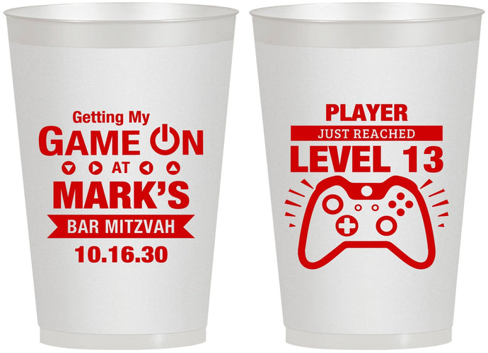 Personalized Bar Mitzvah 12 oz Frosted Cups - 13th Birthday Video Game | 110013