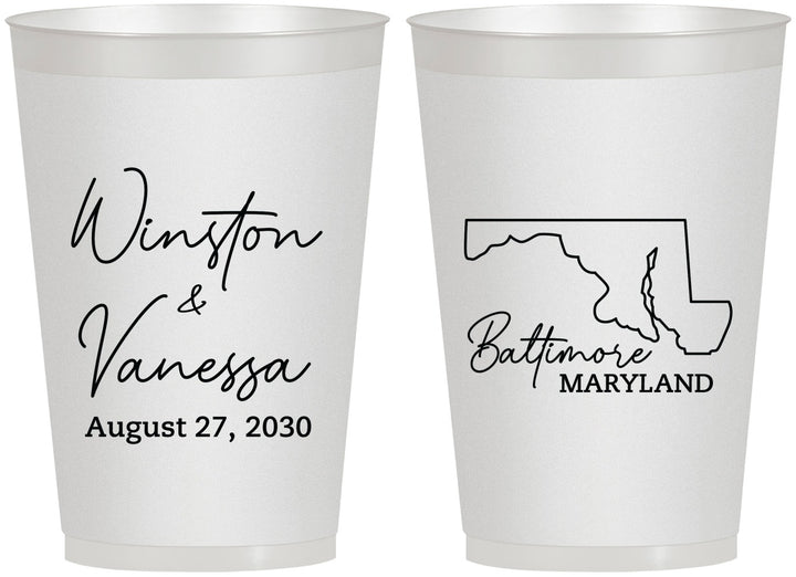 Personalized Wedding 12 oz Frosted Cups - Maryland | 119