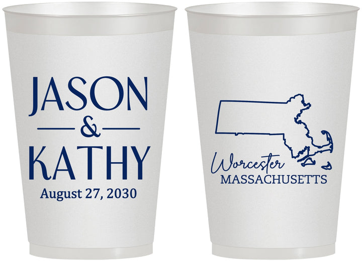 Personalized Wedding 12 oz Frosted Cups - Massachusetts | 120