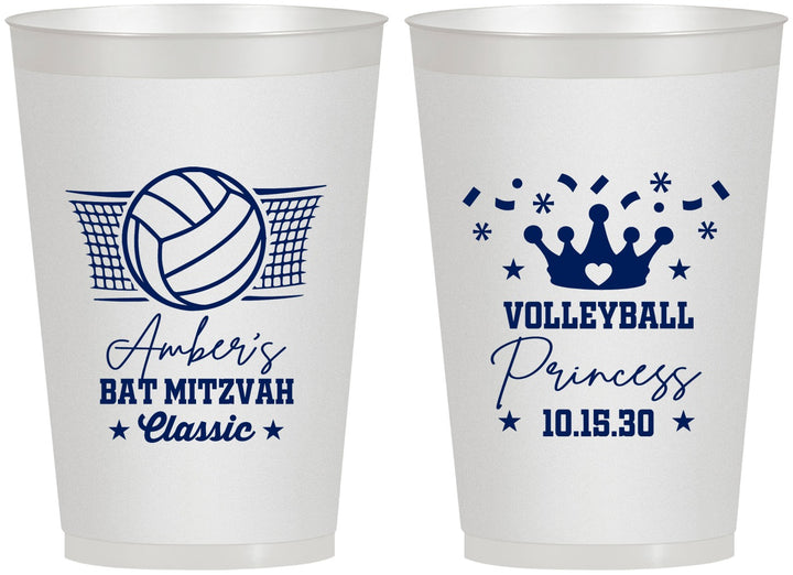 Personalized Bat Mitzvah 12 oz Frosted Cups - 12th Birthday Volleyball | 120015