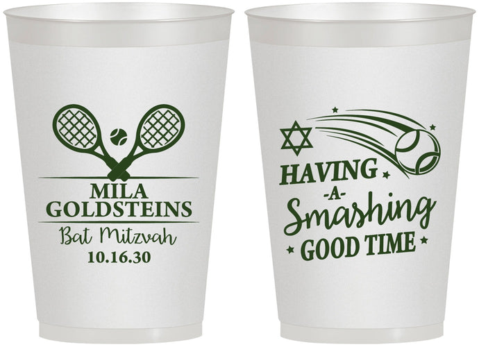 Personalized Bat Mitzvah 12 oz Frosted Cups - 12th Birthday Tennis | 120018