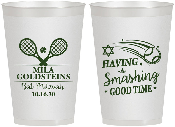 Personalized Bat Mitzvah 12 oz Frosted Cups - 12th Birthday Tennis | 120018
