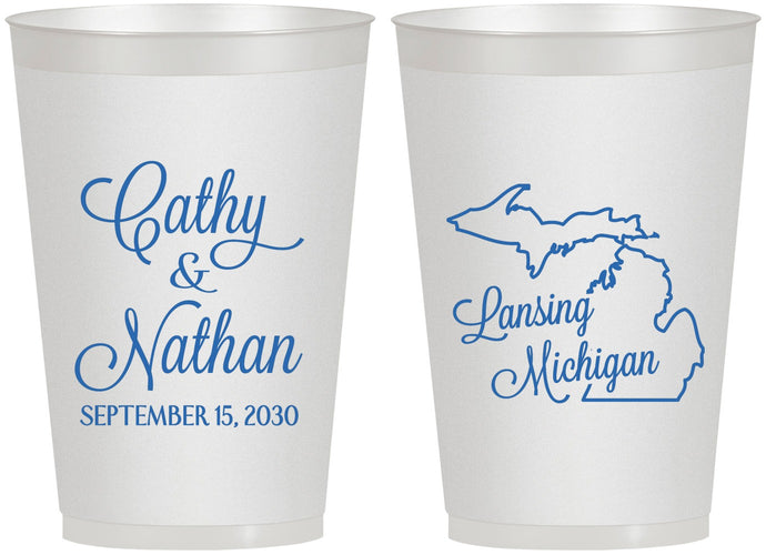 Personalized Wedding 12 oz Frosted Cups - Michigan | 121