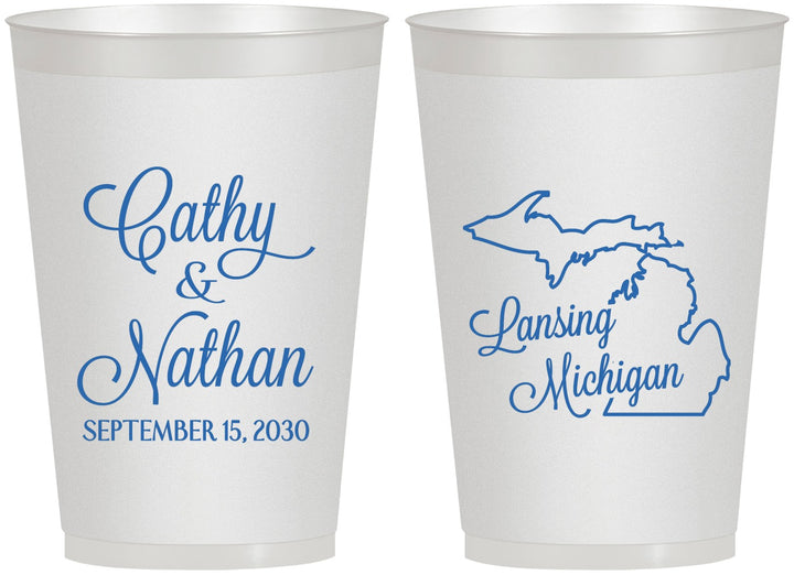 Personalized Wedding 12 oz Frosted Cups - Michigan | 121