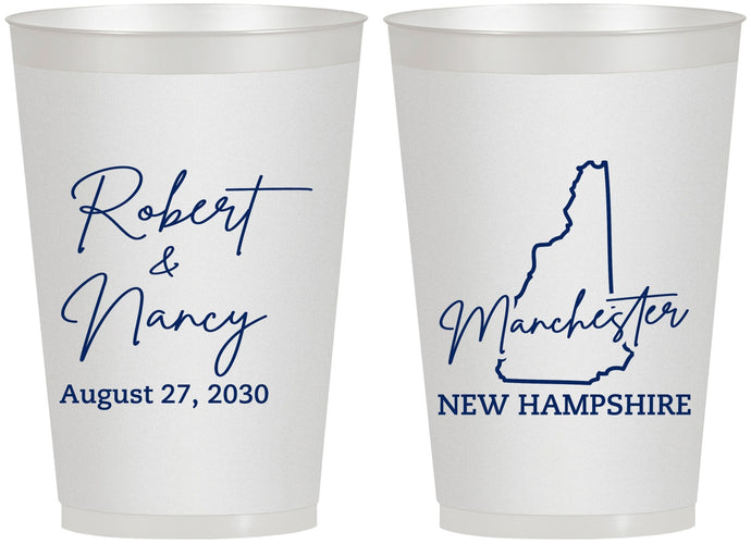 Personalized Wedding 12 oz Frosted Cups - New Hampshire | 128