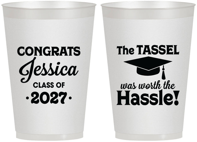 Personalized Graduation 12 oz Frosted Cups - Class Of 2027 Tassel Hassel | 130012