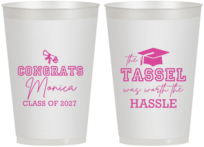Personalized Graduation 12 oz Frosted Cups - Class Of 2027 Tassel Hassel | 130014
