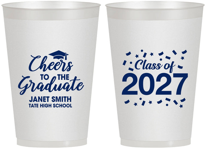 Personalized Graduation 12 oz Frosted Cups - Class Of 2027 Cheers Graduate | 130021